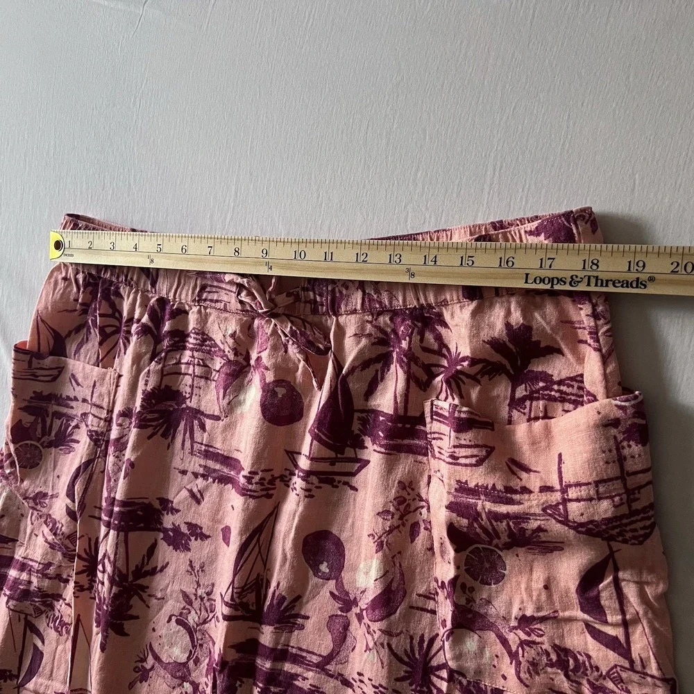 Denim & Co. Naturals Linen Blend Pink Tropical Midi Skirt Size Large Petite